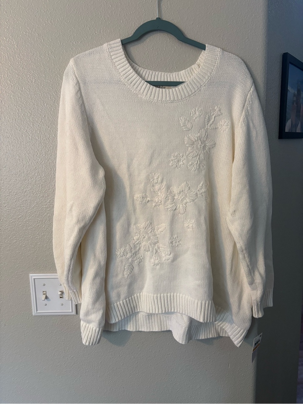 NWT Style & Co. Winter White Floral Embroidered Knit Pullover Sweater Plus Size